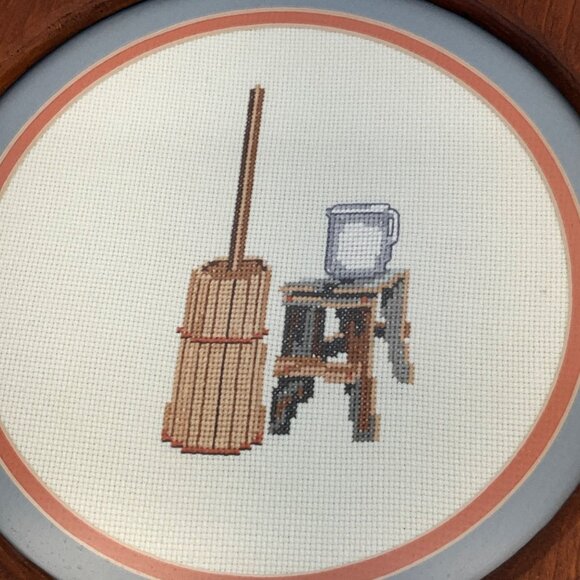 Vintage Farmhouse Cross-Stitch Wall Art In Wooden Frame - Picture 2 of 4